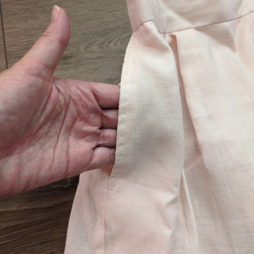 Vtg Paul Stuart Pink Linen Skirt Button Back Pleated Pockets Midi Long 8 - Picture 4 of 12